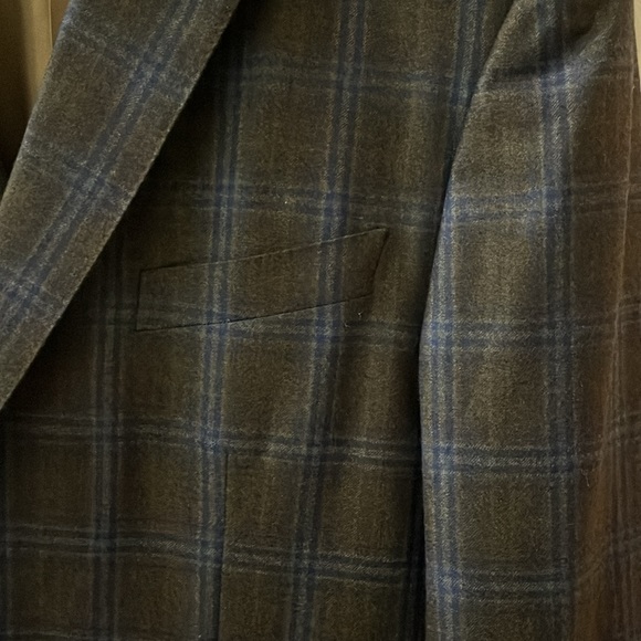 Trussini Italy Wool Gray Plaid Dual Vent Stitched Lapel Blazer Sport Jacket - Picture 12 of 15